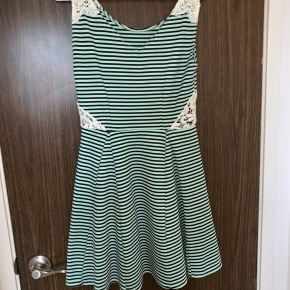 Mint Green and Black Striped Dress - Picture 2 of 4